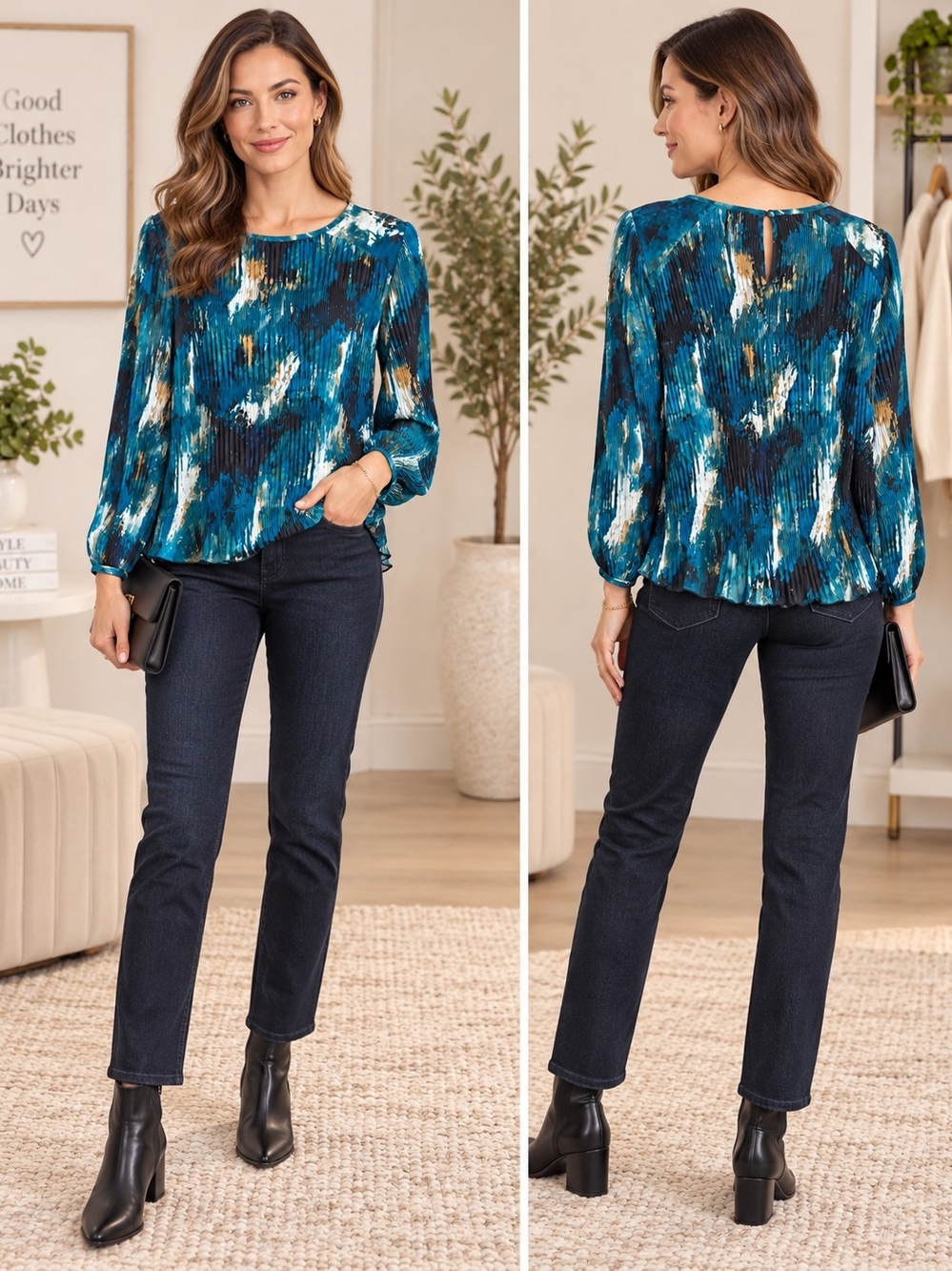 Calvin Klein Pleated Chiffon Pullover Blouse Size XL